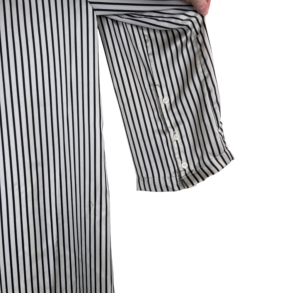 HM Womens Striped Longline Kaftan Dress Black Cream Oversized Midi Medium Chic - Picture 9 of 14